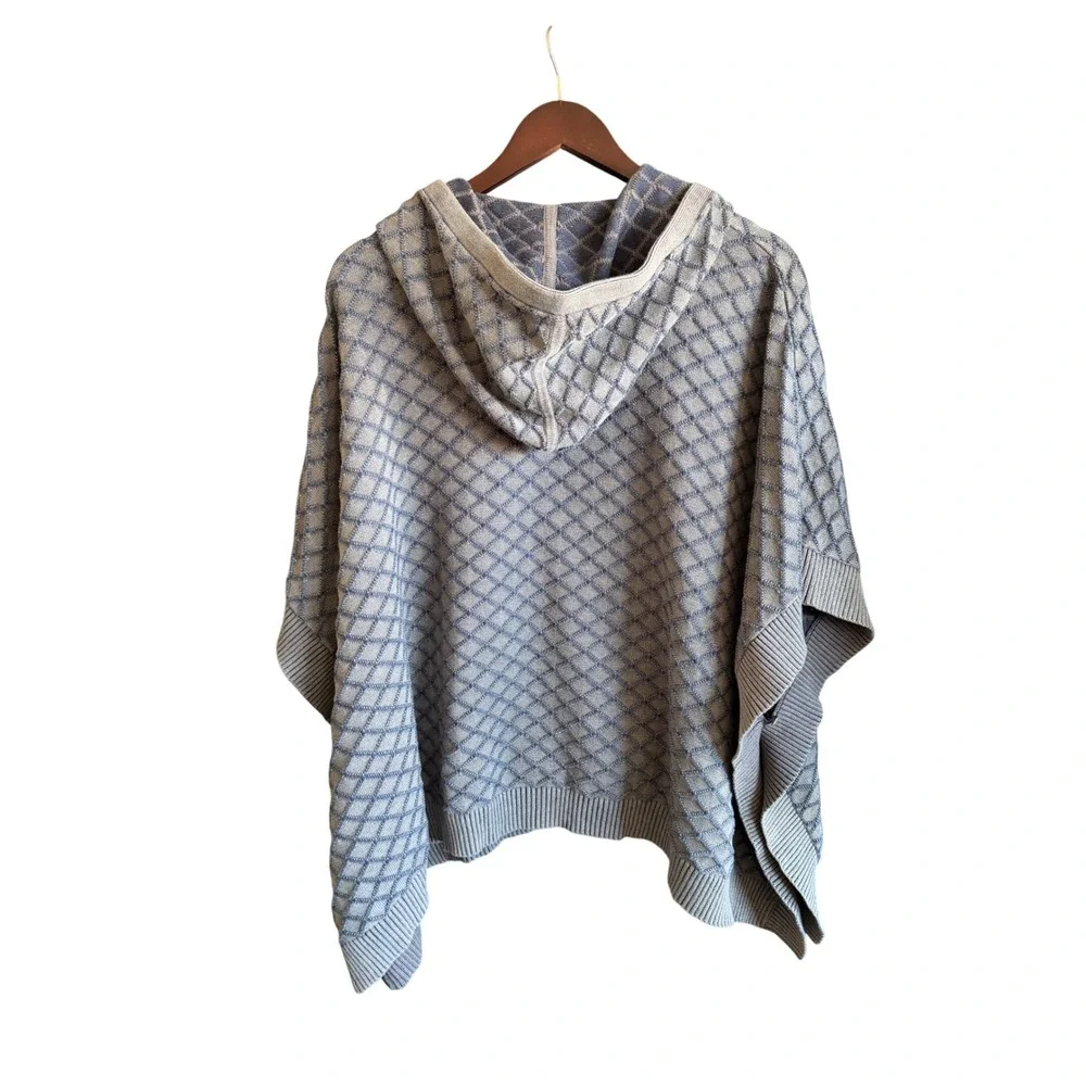 Carbon 2 Cobalt Blue Diamond Knit Hooded Closed Poncho Sweater Mens L/XL